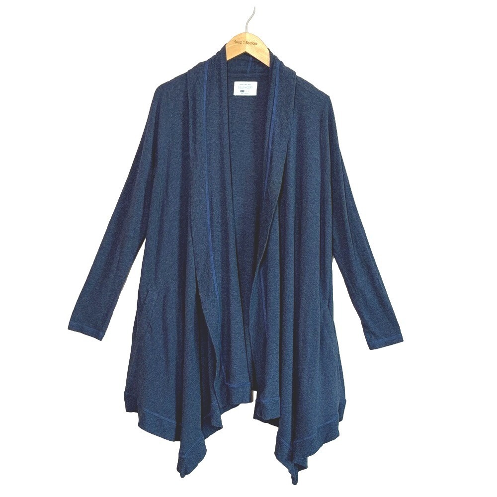 SOUTHCOTT S/M Blue Rayon From Bamboo Made in America Open Longline Knit Cardigan
